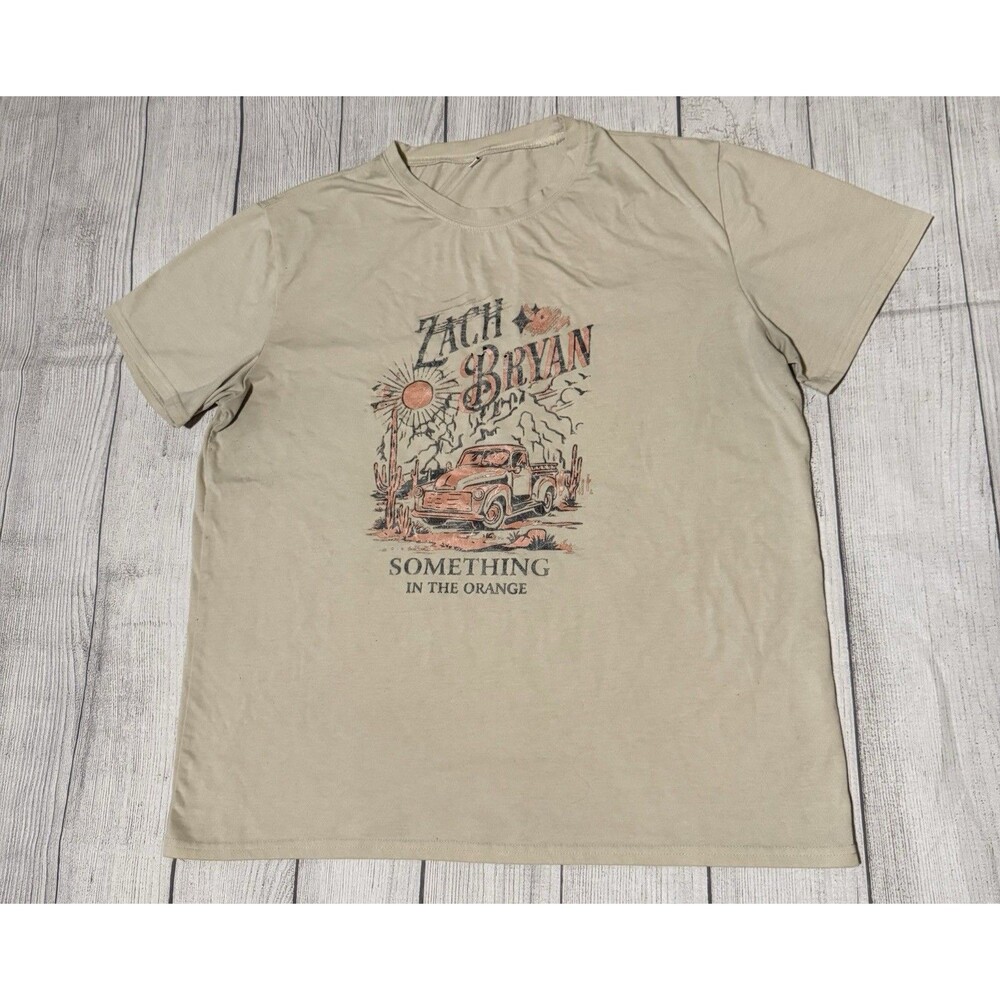 Zach Bryan Something in the Orange Graphic T Shirt Size 2XL Cream Color Defect